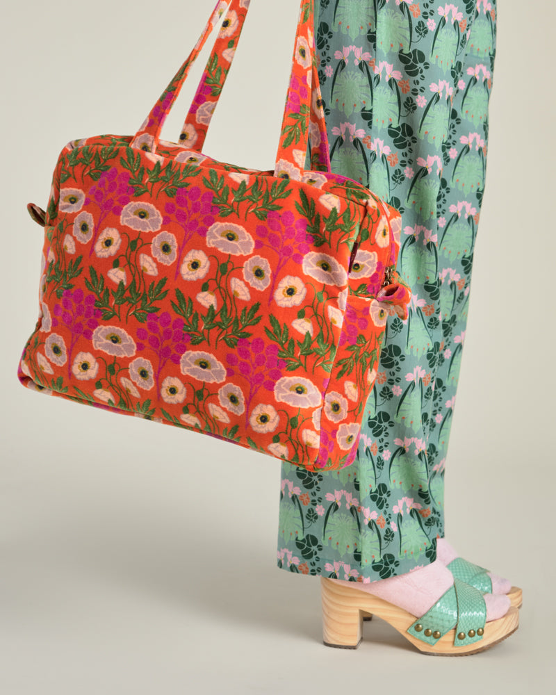 Velvet Handbag, Poppy Orange Print