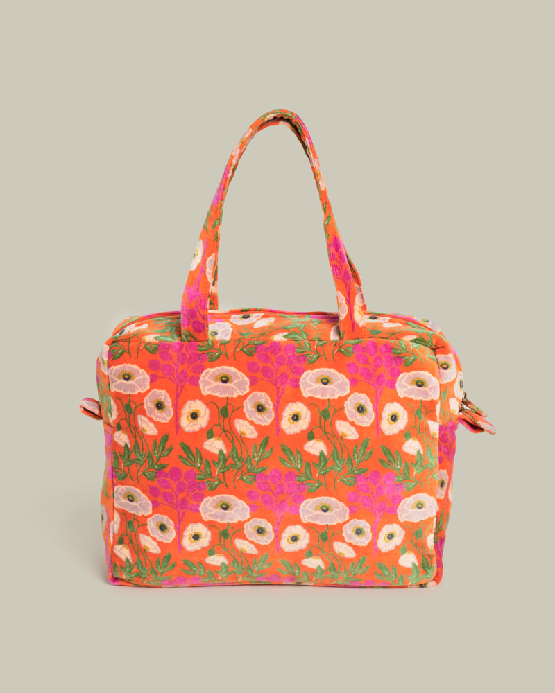 Velvet Handbag, Poppy Orange Print