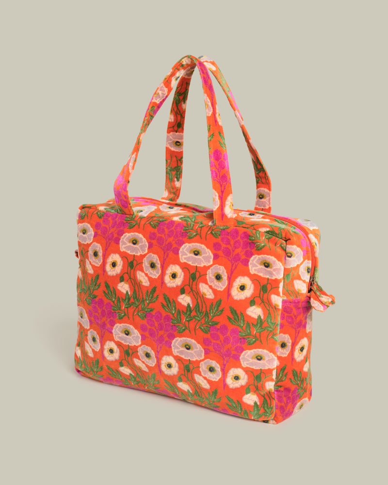 Velvet Handbag, Poppy Orange Print