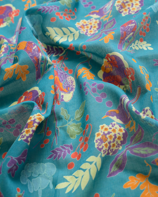 Square Scarf, Birdy Teal Print