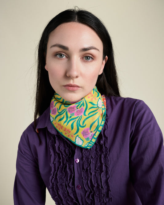 Square Scarf, Muguet Yellow Print