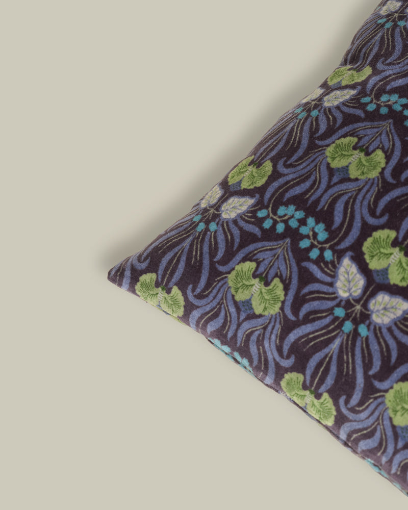 Square Velvet Cushion, Muguet Blue Print