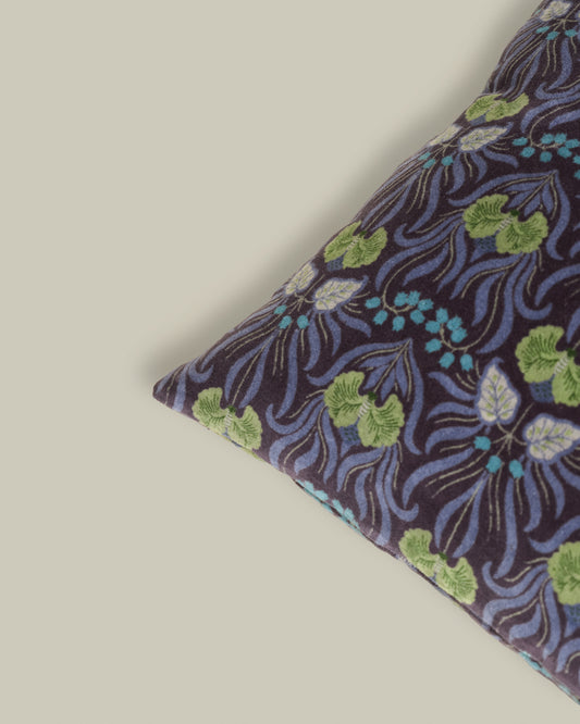 Square Velvet Cushion, Muguet Blue Print