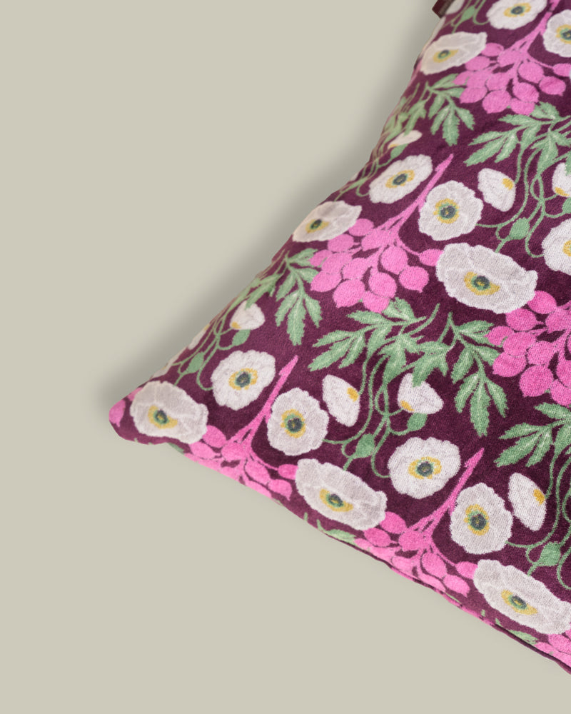 Square Velvet Cushion, Poppy Fig Print