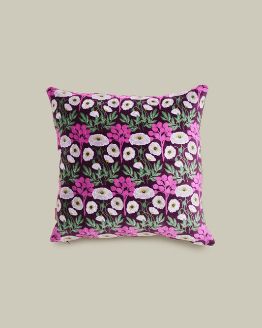 Square Velvet Cushion, Poppy Fig Print