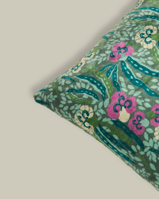 Square Velvet Cushion, Allegria Green Print