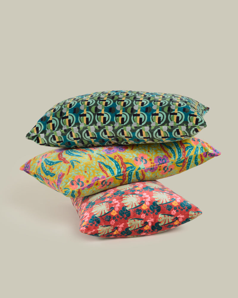 Rectangular Velvet Cushion, Allegria Gold Print