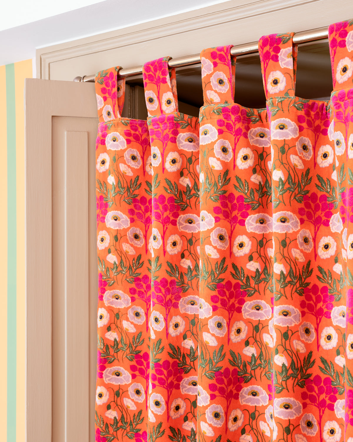 Velvet Curtain, Poppy Orange Print