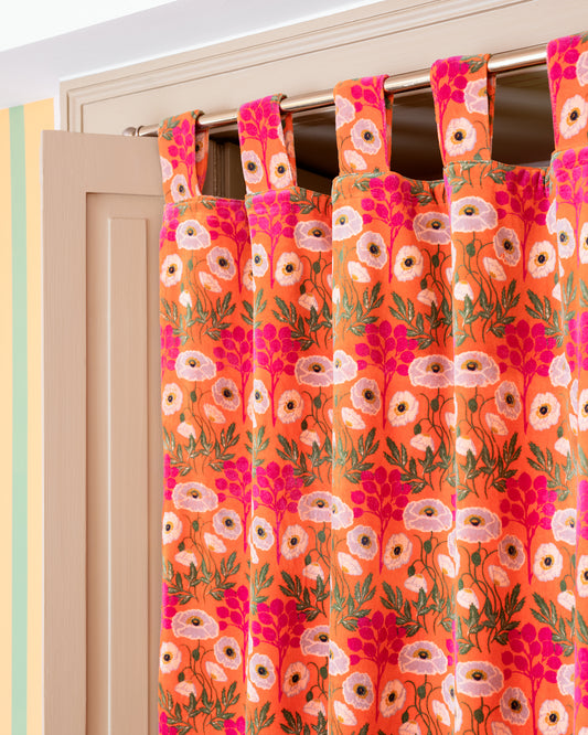 Velvet Curtain, Poppy Orange Print