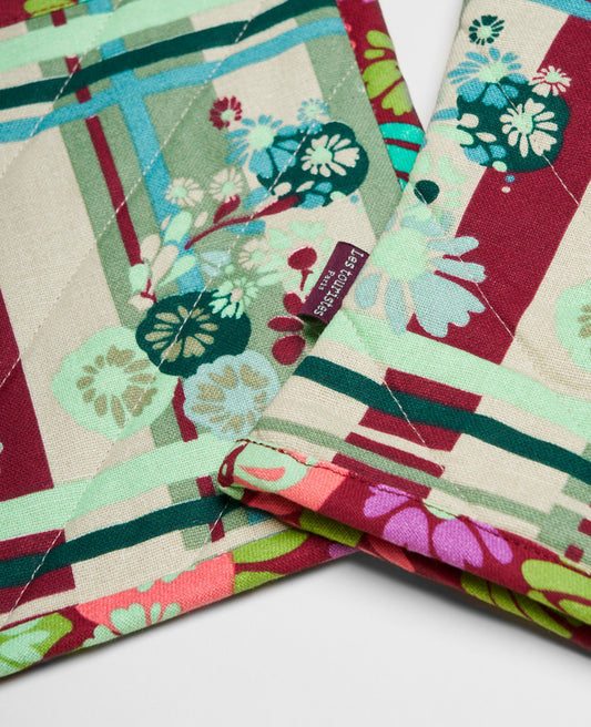 Oven Glove and Potholder - Dundee sauge/molly burgundy