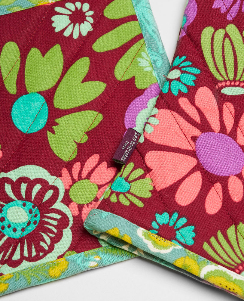 Oven Glove and Potholder - Molly burgundy/swainston gre