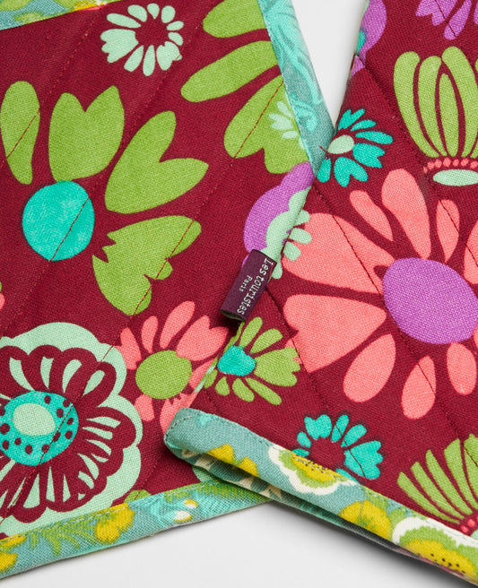 Oven Glove and Potholder - Molly burgundy/swainston gre