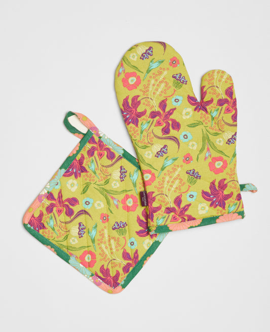Oven Glove and Potholder - Iris gold/mellow green