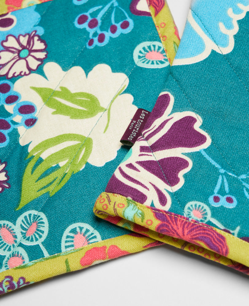 Oven Glove and Potholder - Cosmos teal/iris gold
