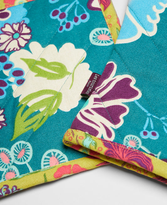 Oven Glove and Potholder - Cosmos teal/iris gold
