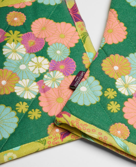 Oven Glove and Potholder - Mellow green/iris gold