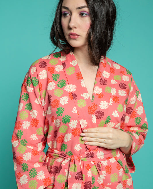 Long Kimono - Burmese coral