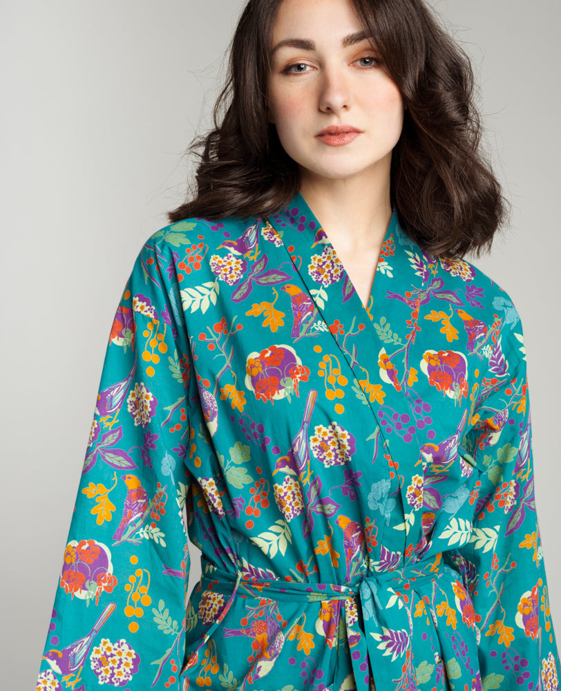 Kimono long - Birdy teal
