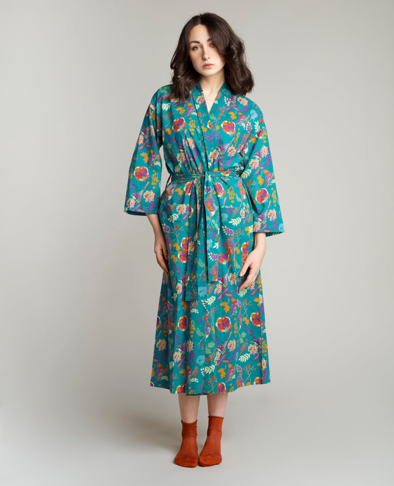 Kimono long - Birdy teal
