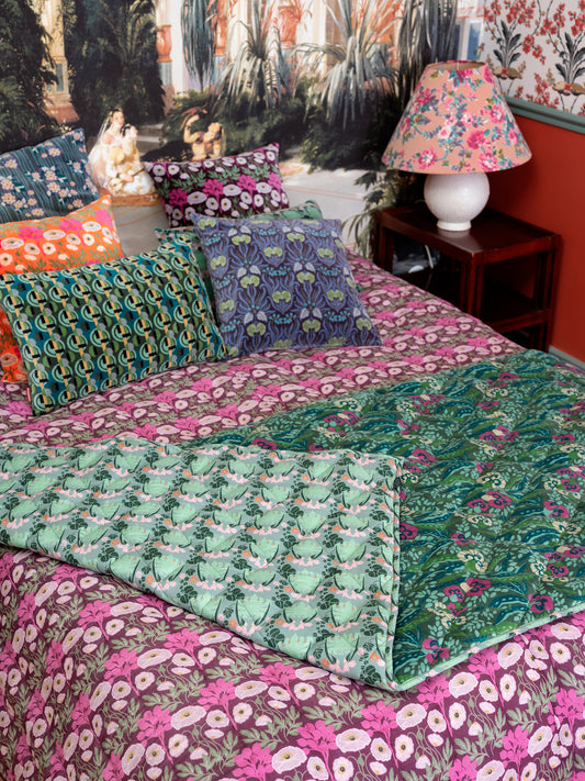 Quilted Bedspread, Poppy Fig Print