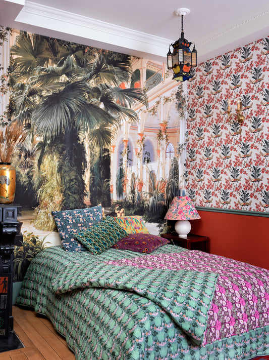 Quilted Bedspread, Poppy Fig / William Sage Green