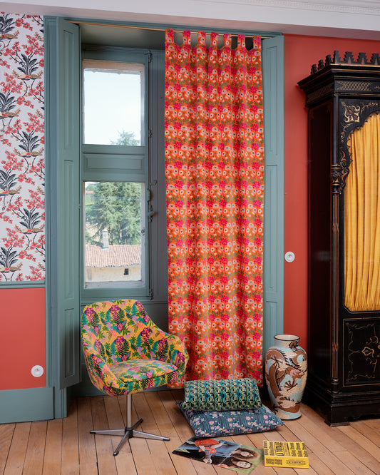 Velvet Curtain, Poppy Orange Print