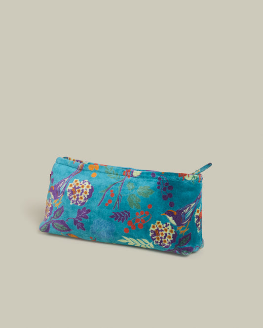 Velvet Pencil Case, Birdy Teal Print