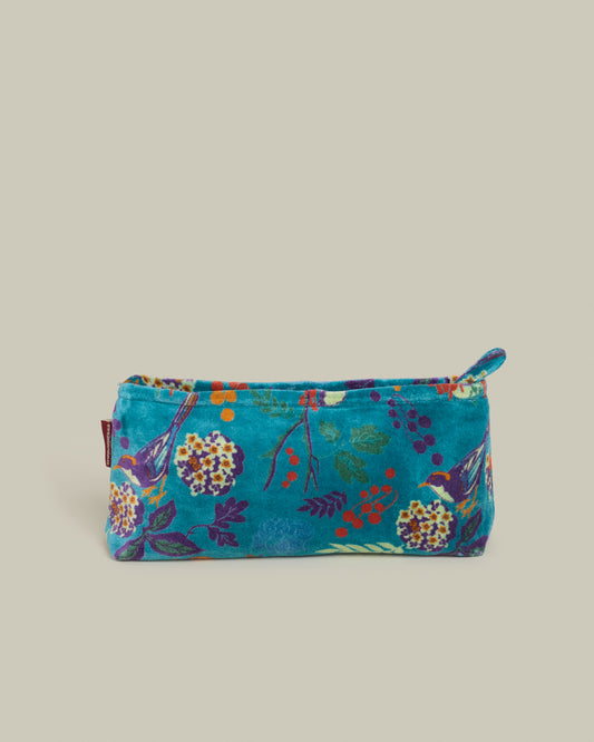 Velvet Pencil Case, Birdy Teal Print