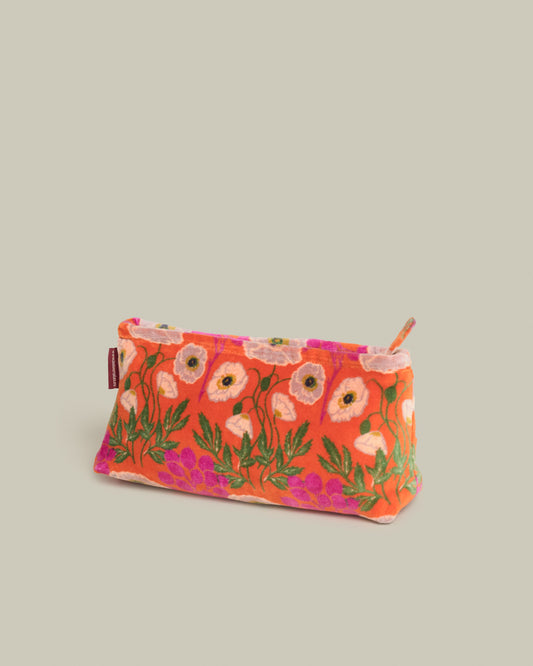 Velvet Pencil Case, Poppy Orange Print