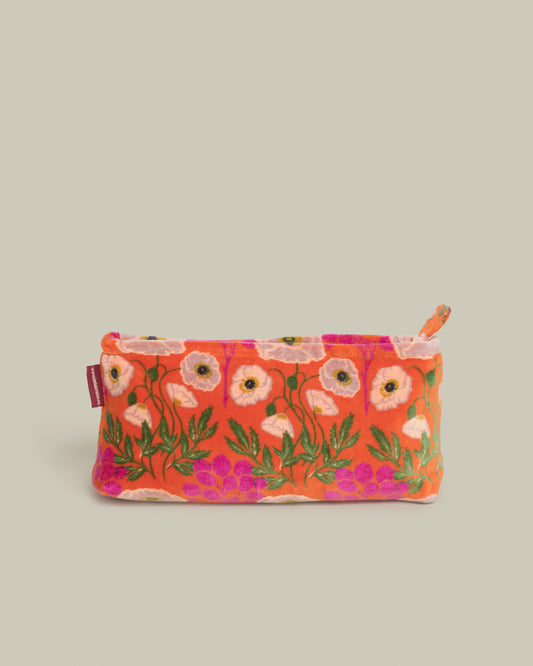Velvet Pencil Case, Poppy Orange Print