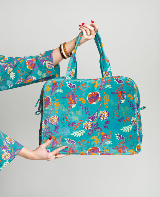 Sac weekend Velours - Birdy teal