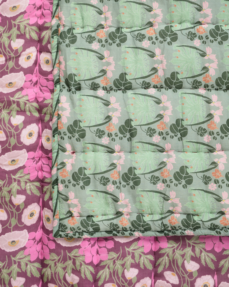 Quilted Bedspread, Poppy Fig / William Sage Green