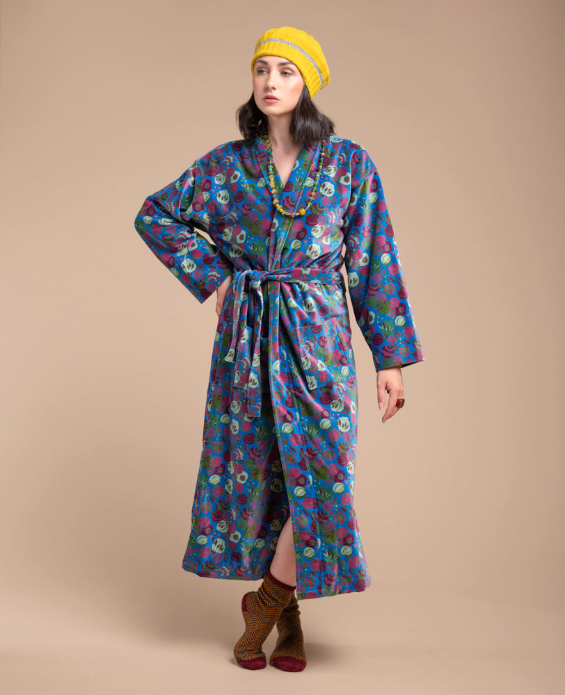 Long Kimono Velvet - Bloom blue
