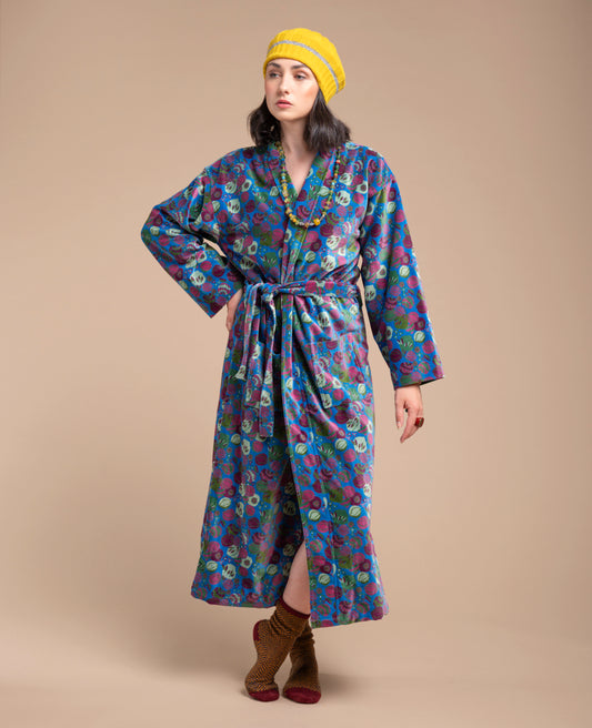Long Kimono Velvet - Bloom blue