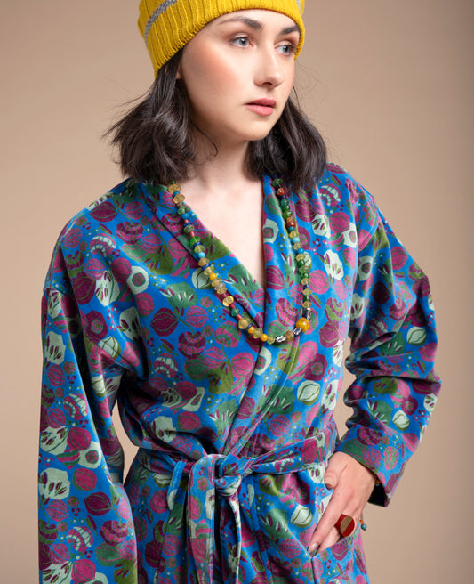 Long Kimono Velvet - Bloom blue