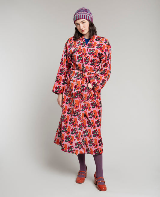 Long Kimono Velvet - Split pink