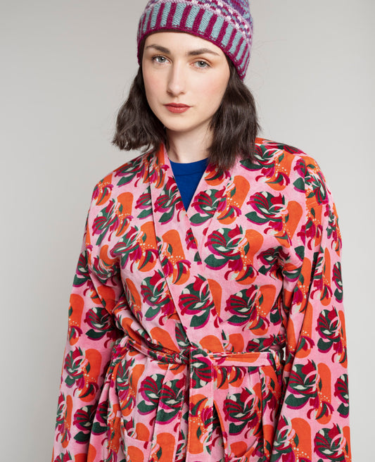 Long Kimono Velvet - Split pink