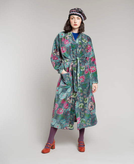 Long Kimono Velvet - Cosmos teal