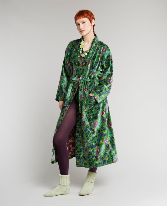 Long Kimono Velvet - Ancolie vibrant green