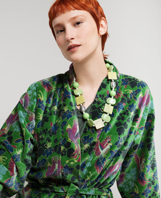 Long Kimono Velvet - Ancolie vibrant green
