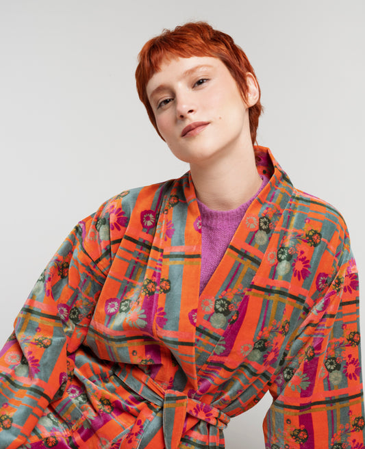 Long Kimono Velvet - Dundee orange