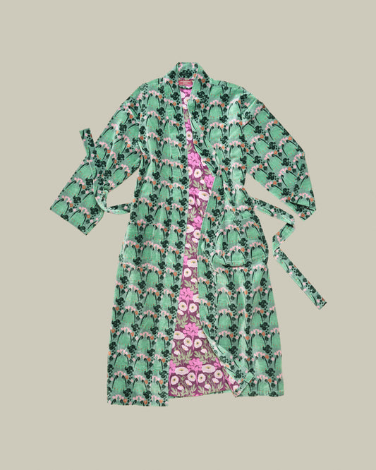 Long Velvet Kimono, William Sage Green Print