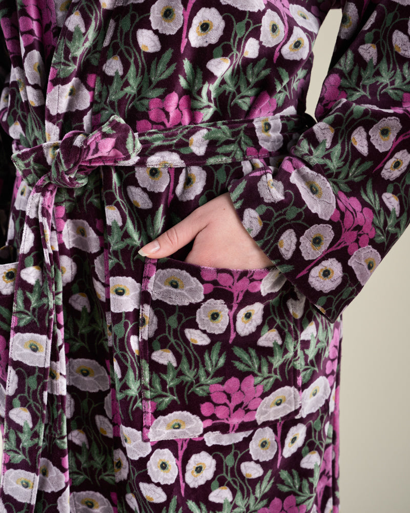 Long Velvet Kimono, Poppy Fig Print