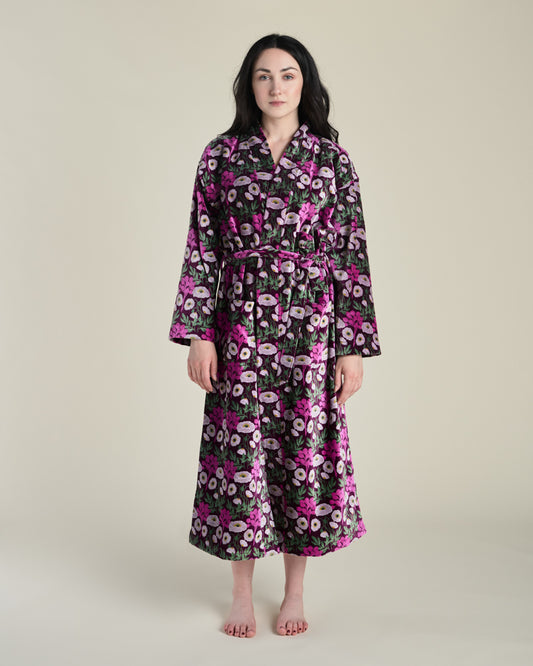 Long Velvet Kimono, Poppy Fig Print