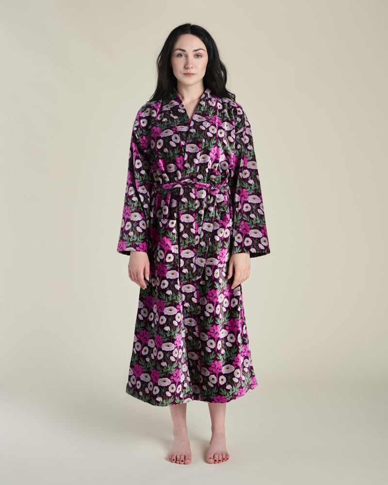 Long Velvet Kimono, Poppy Fig Print