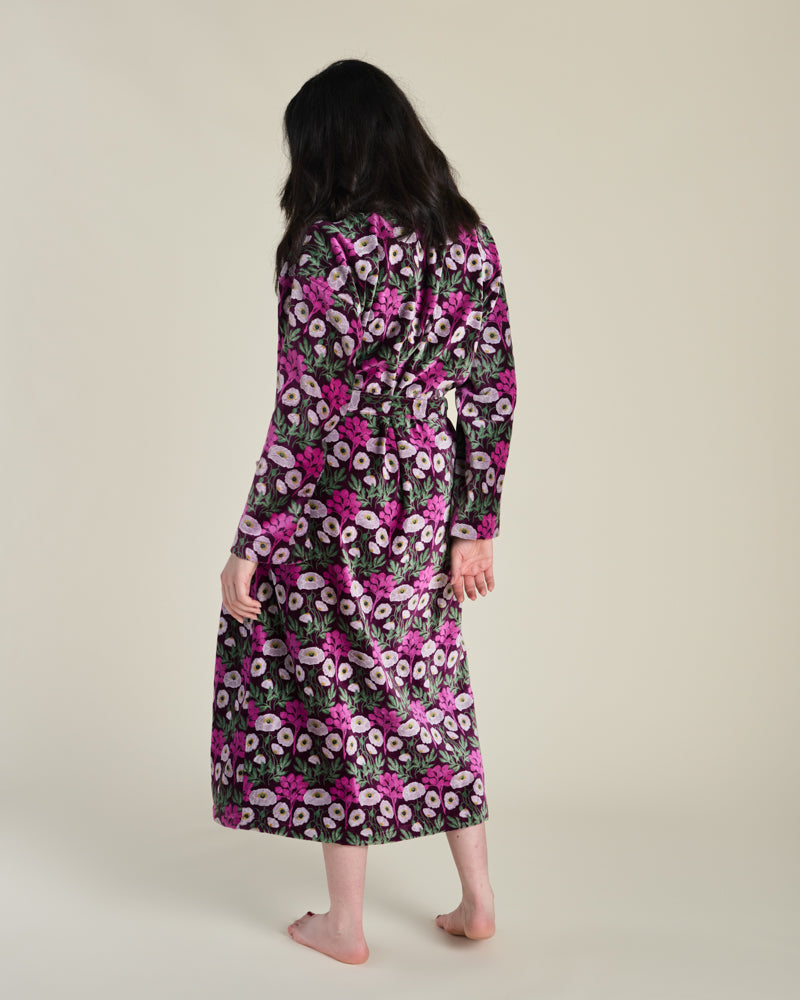 Long Velvet Kimono, Poppy Fig Print
