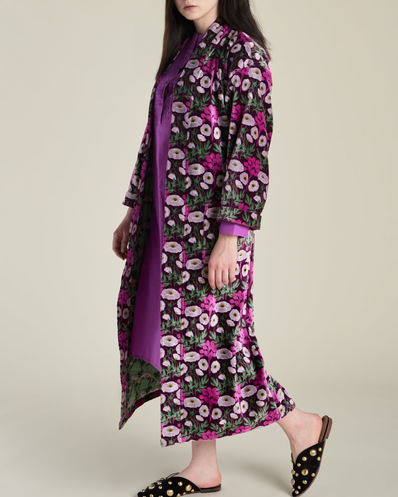 Long Velvet Kimono, Poppy Fig Print
