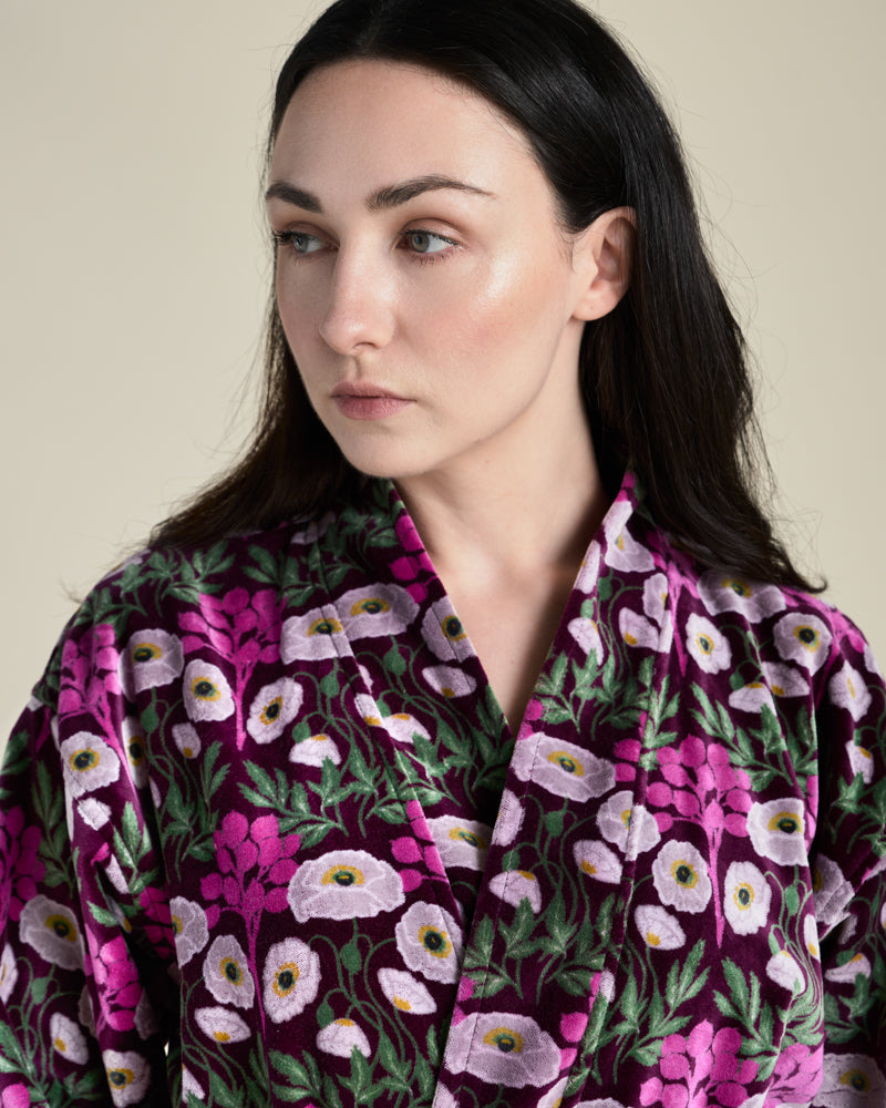 Long Velvet Kimono, Poppy Fig Print
