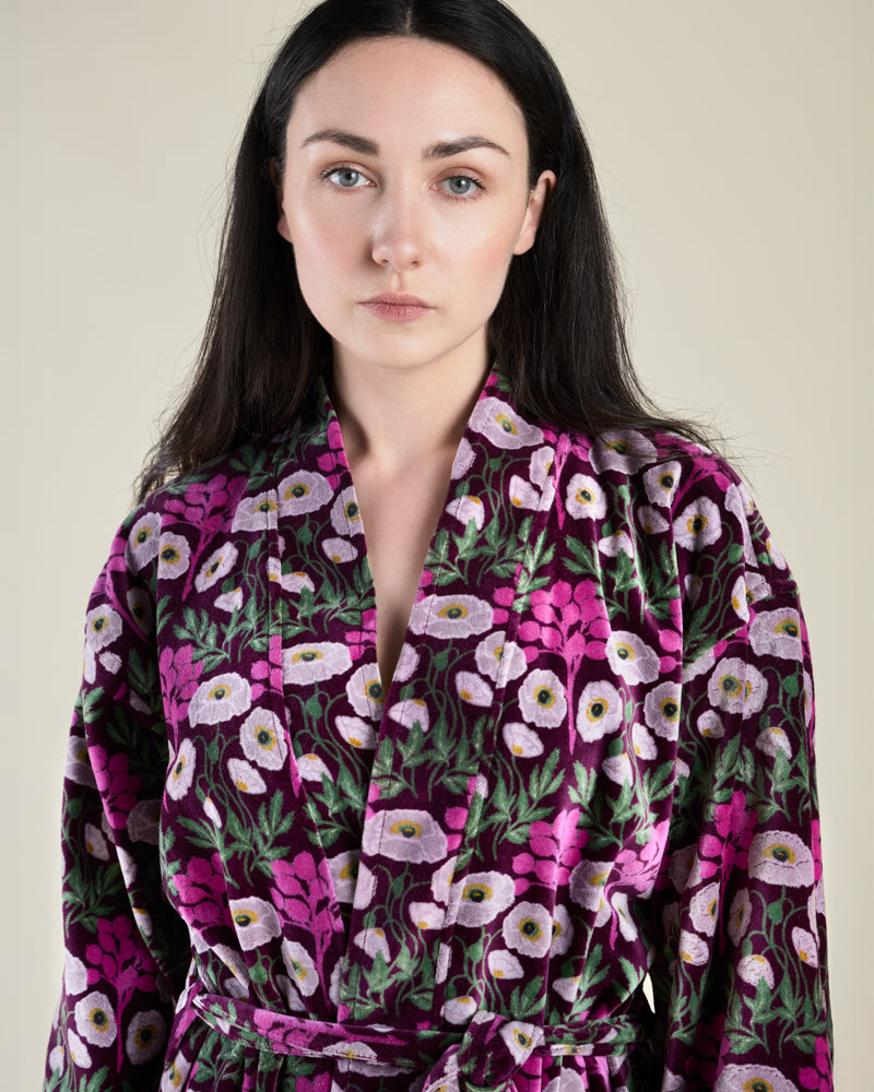 Long Velvet Kimono, Poppy Fig Print