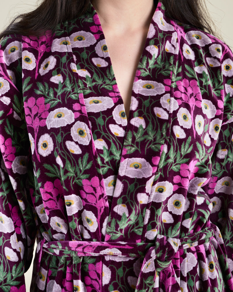 Long Velvet Kimono, Poppy Fig Print